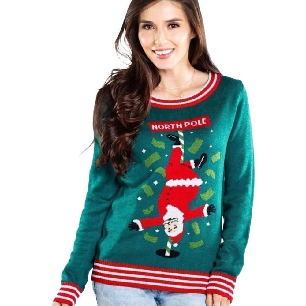 Tipsy Elves pole dancing Santa ugly Christmas sweater size M